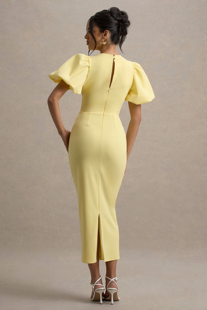 Dakota | Vestido Midi de Manga Abullonada en color limón