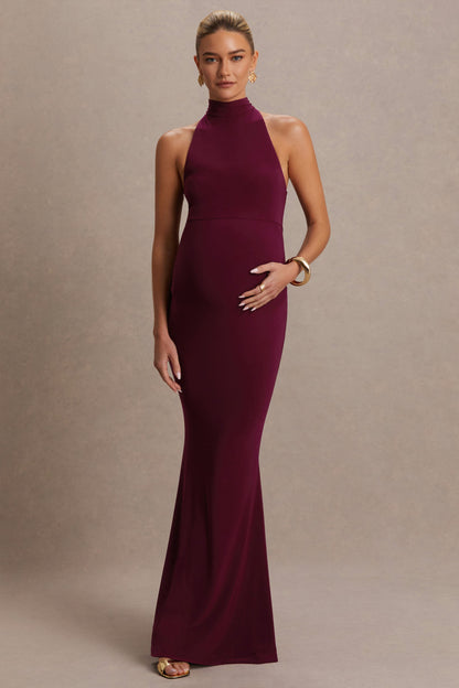 Kaia | Vestido Premamá Burdeos con Escote Halter