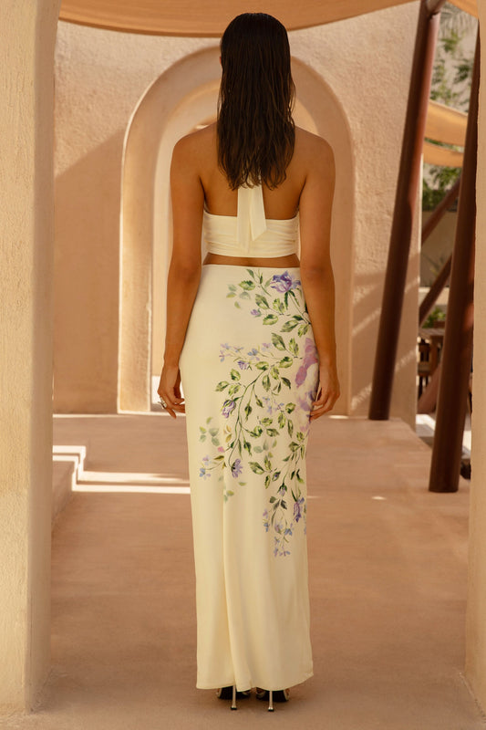 Stassi | Falda larga entallada con abertura lateral y estampado floral