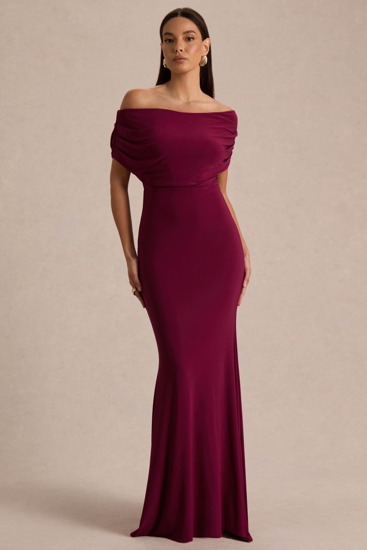 Bowden | Vestido Largo Berry con Escote Bardot