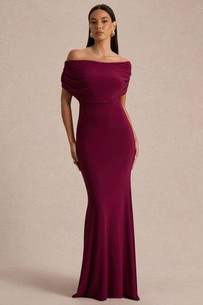 Bowden | Vestido Largo Berry con Escote Bardot