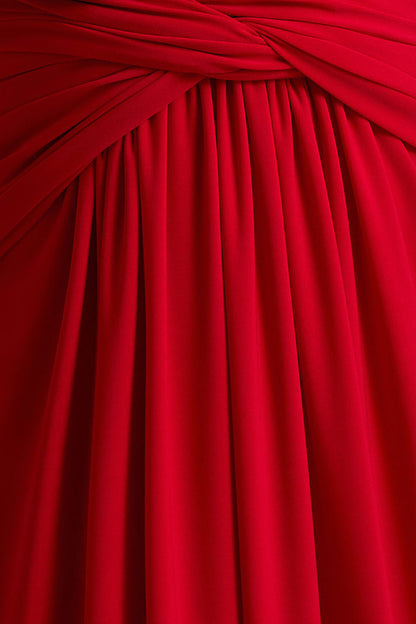 Estrella | Vestido largo rojo de mangas largas y detalle cruzado en la cintura