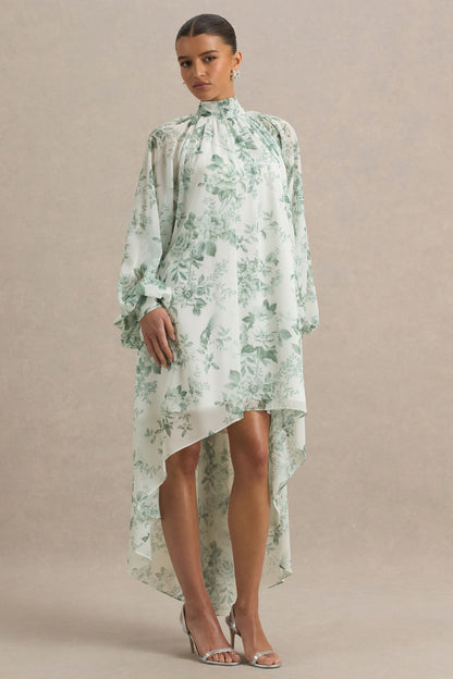 Delphia | Vestido Largo de Chiffón  y Estampado Floral Verde
