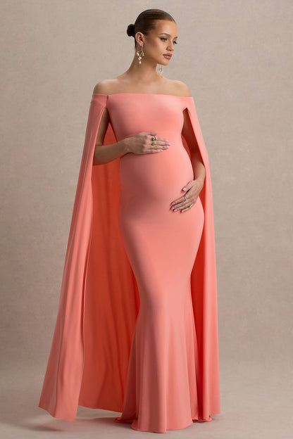 Radiance | Vestido Largo de Premamá Coral Bardot con Capa