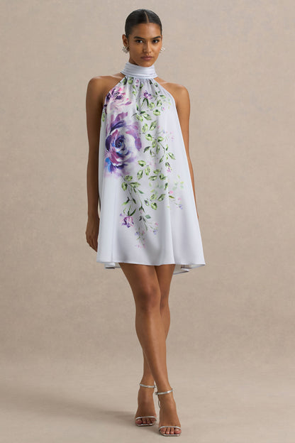 Evita | Vestido corto de Satén  con detalle de escote halter con lazo