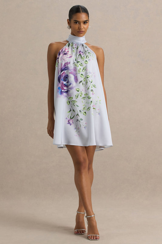 Evita | Vestido corto de Satén  con detalle de escote halter con lazo