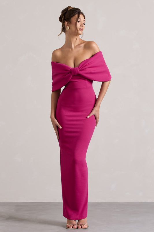 Cornelia | Vestido Largo Rosa Fucsia con Lazo Grande