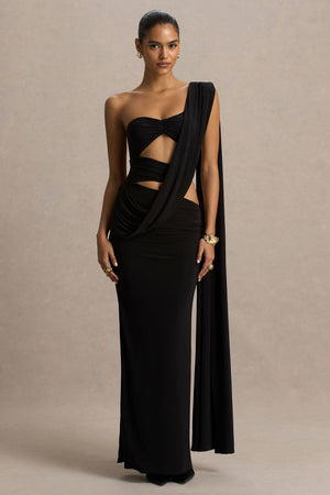 Nebula | Vestido Largo Negro Bandeau con Recortes