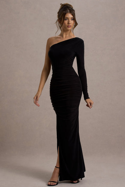 Doll | Vestido Largo negro asimétrico con una sola manga larga