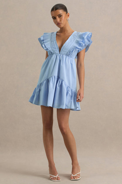 Judie | Vestido corto azul claro con detalle de volantes