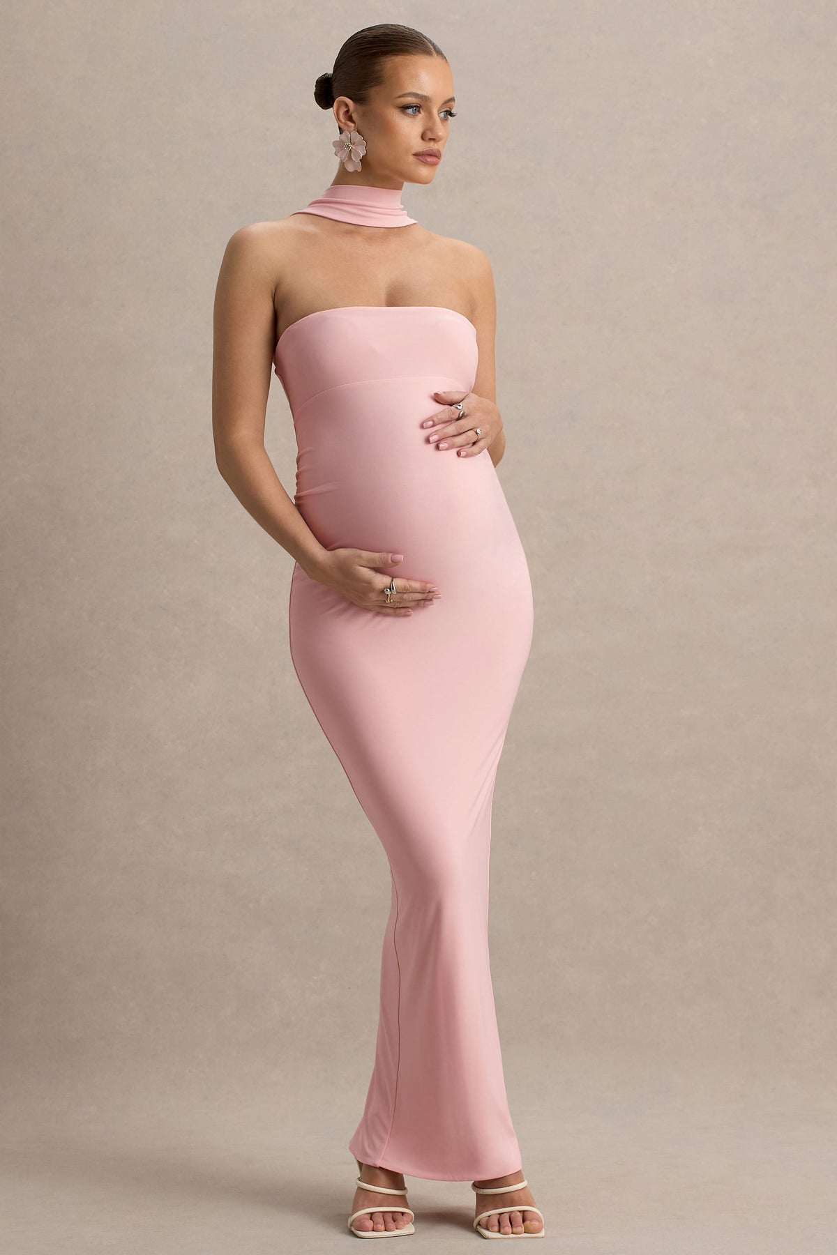 Glaze | Vestido largo de premamá de Cuello Alto en Rosa