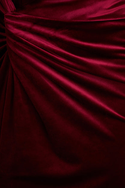Fay | Vestido Largo Anudado Estilo Corsé en Terciopelo Color Baya