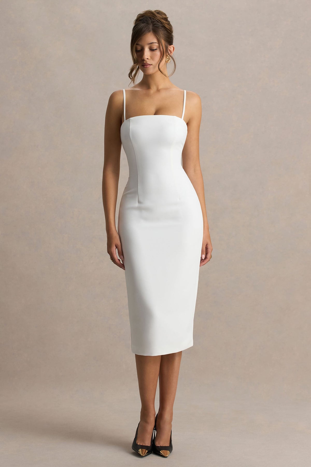 Baylor | Vestido midi blanco con detalle de capa removible