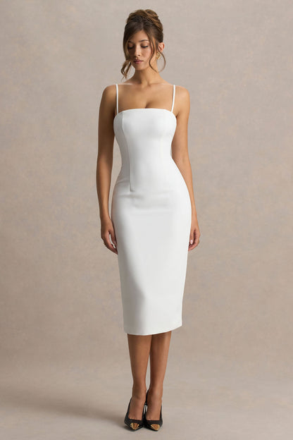 Baylor | Vestido midi blanco con detalle de capa removible