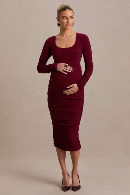 Saffron | Vestido Premamá en Tono Berry con Escote Redondo