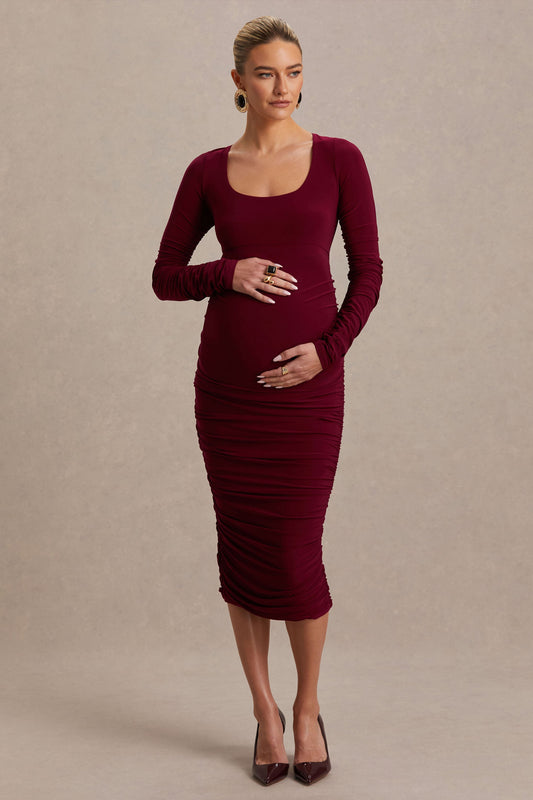 Saffron | Vestido Premamá en Tono Berry con Escote Redondo