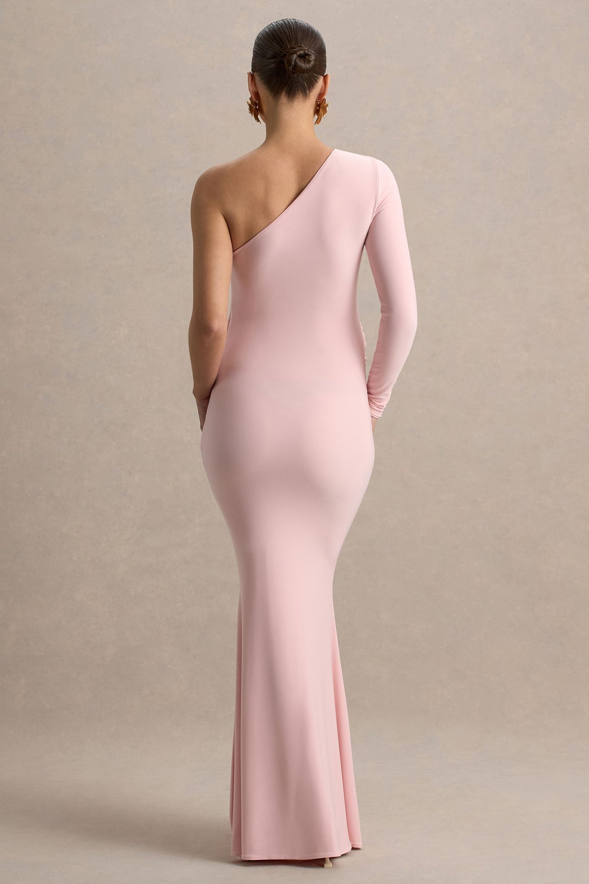 Heloise | Vestido largo premamá en  Rosa Asimétrico de Una Manga