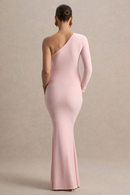 Heloise | Vestido largo premamá en  Rosa Asimétrico de Una Manga