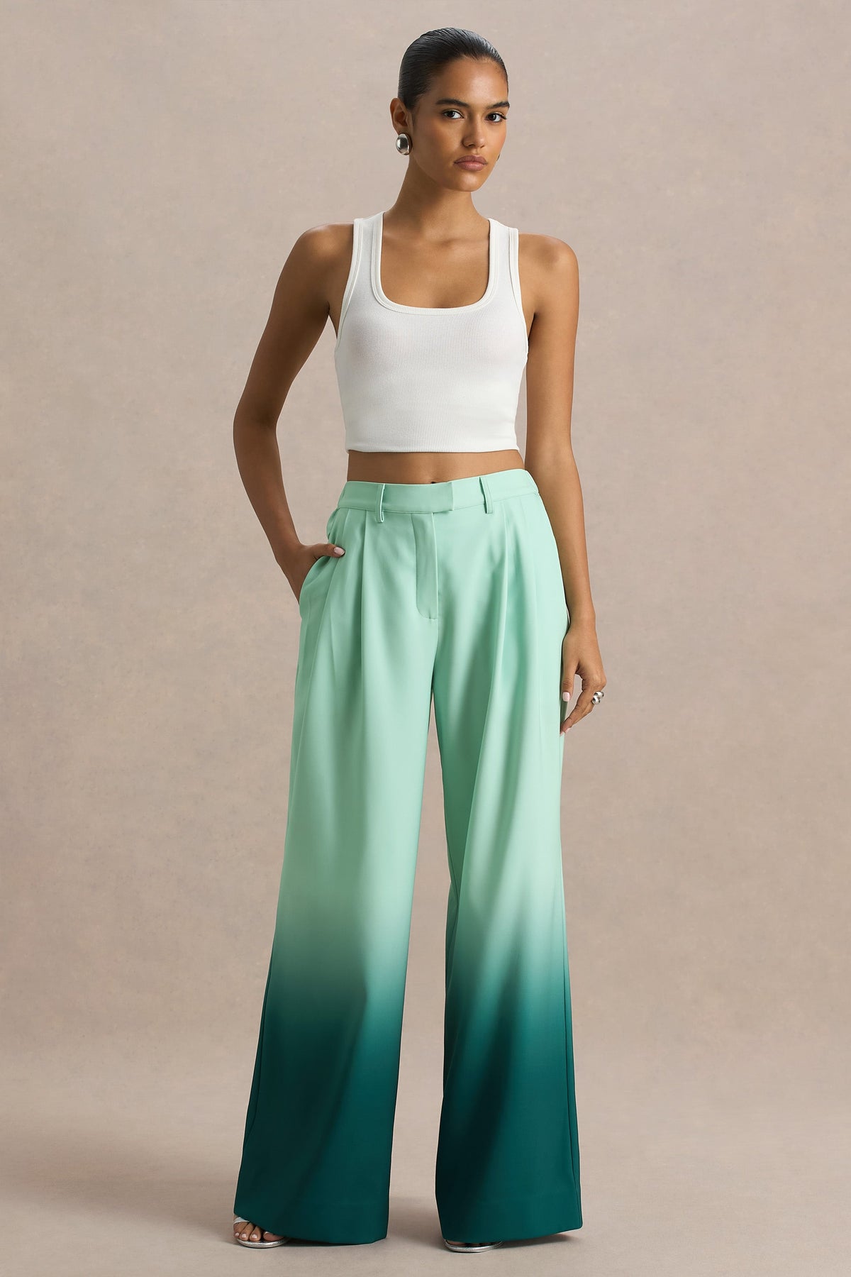 Safia | Emerald Ombre Satin Wide-Leg