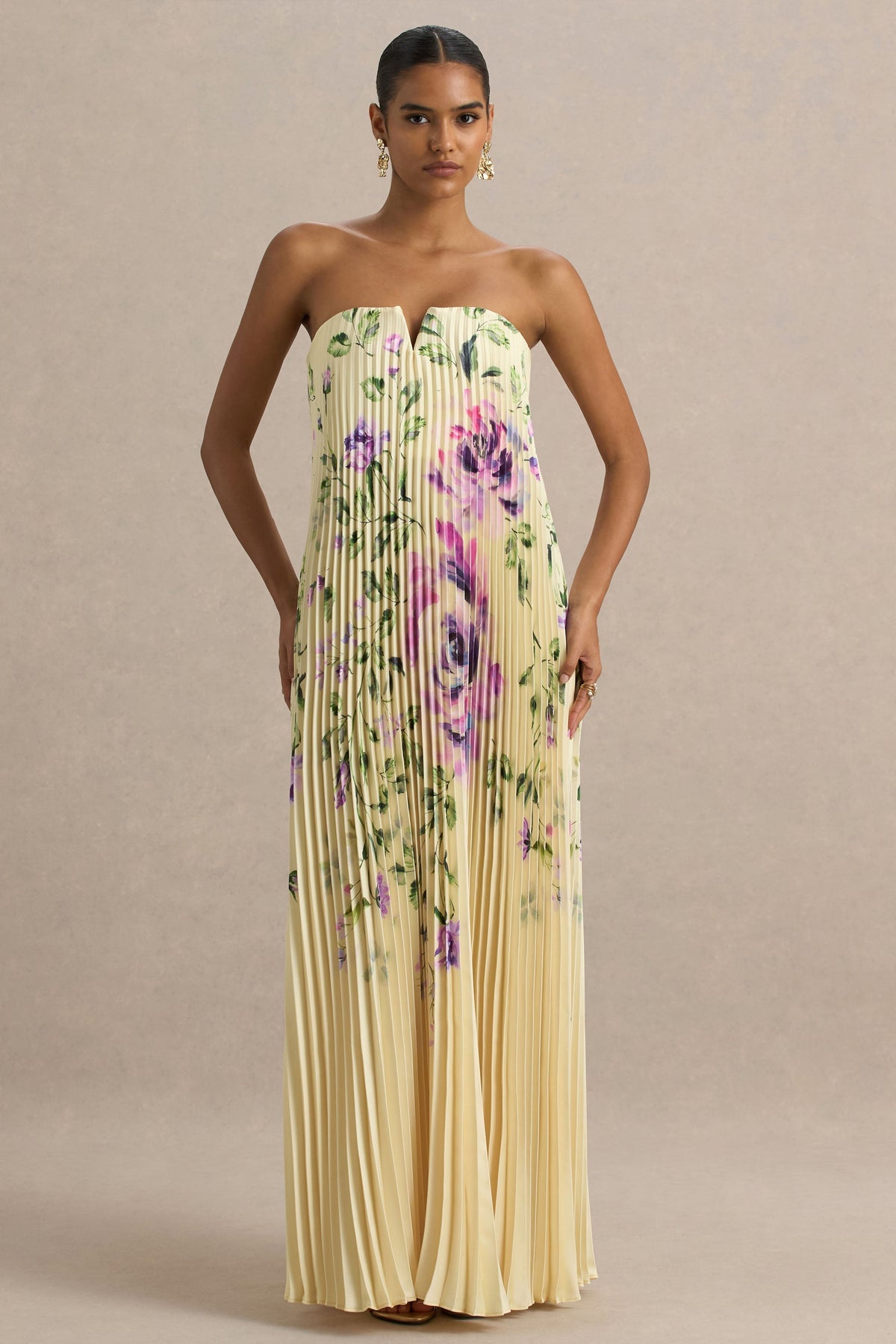 Bergamot | Vestido Largo de Satén Limón con Escote Corazón