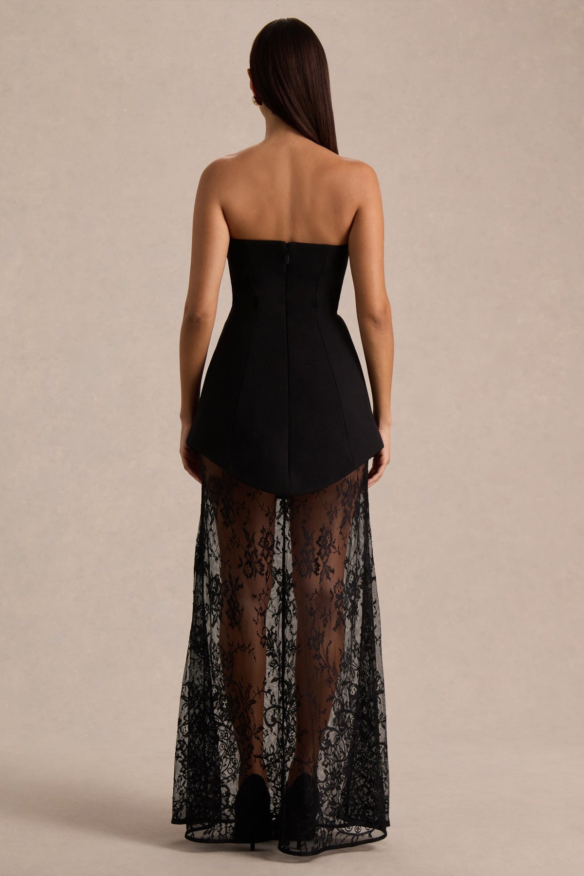 Brandi | Vestido Largo negro palabra de honor largo con falda de encaje