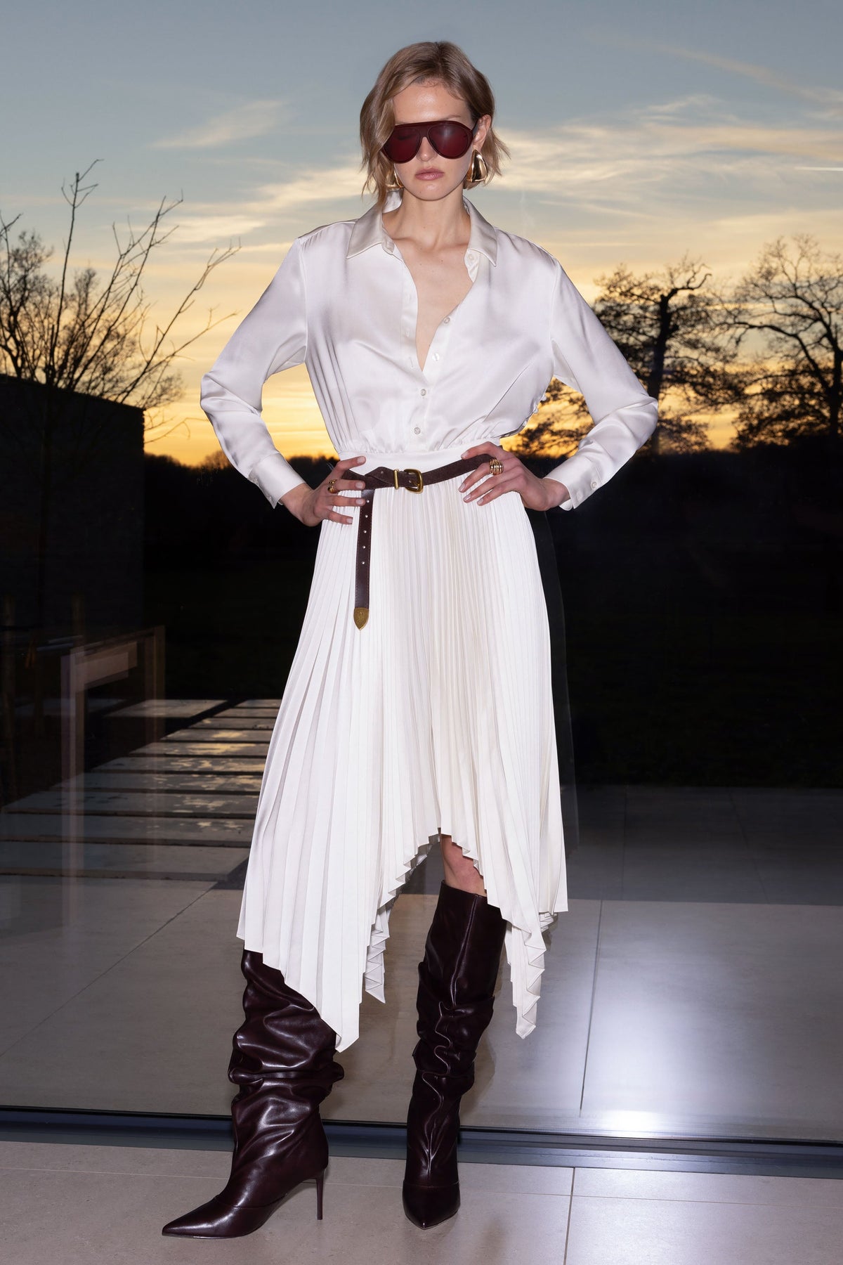 Naxos | Vestido Largo Camisero de Satén Color Crema