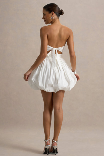 Faye | Vestido corto blanco con escote bandeau y falda puff ball