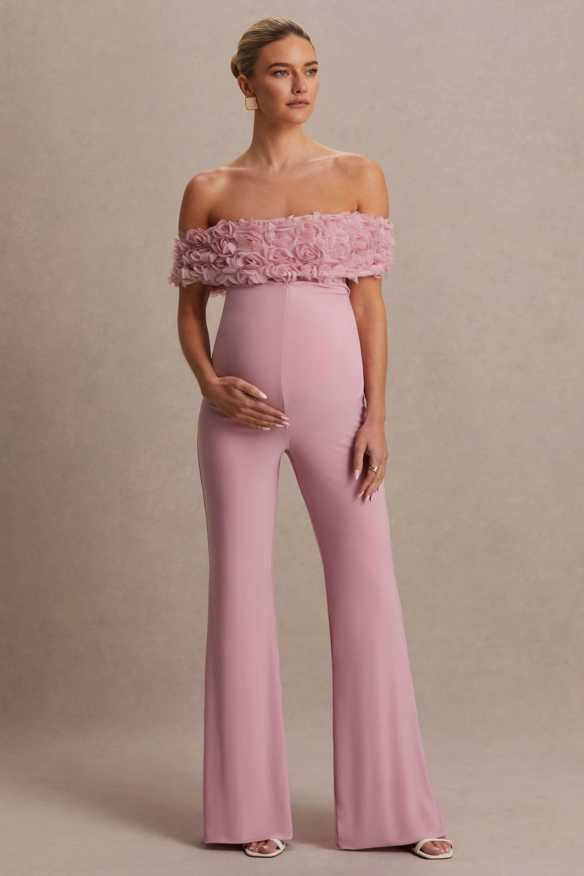Sallow | Mono premamá en Rosa con Flores y Escote Bardot