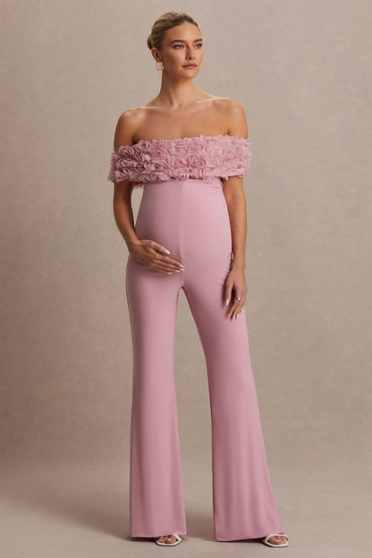 Sallow | Mono premamá en Rosa con Flores y Escote Bardot