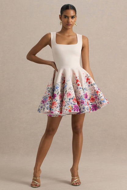 Gemstone | Vestido corto con escote cuadrado y estampado floral rosa claro