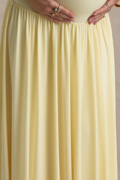 Outline | Vestido largo premamá en amarillo limón con Escote con abertura y Falda Drapeada