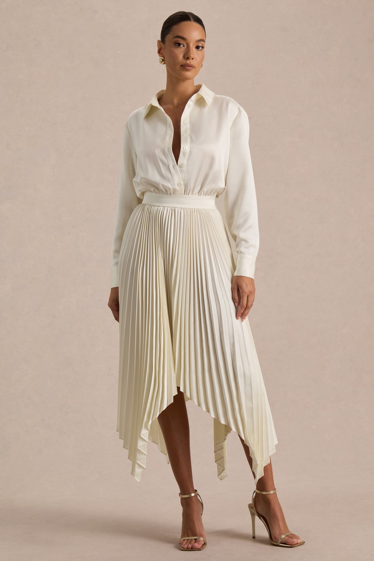 Naxos | Vestido Largo Camisero de Satén Color Crema