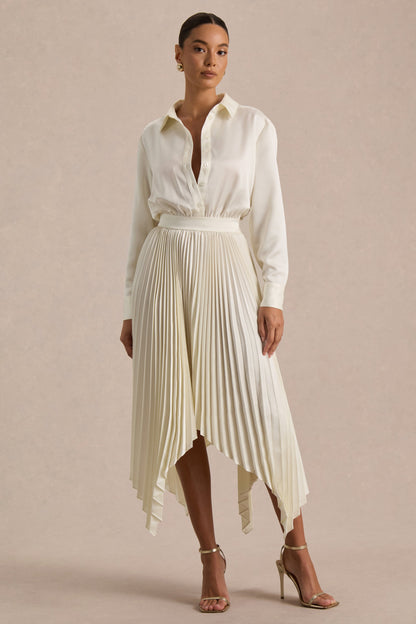 Naxos | Vestido Largo Camisero de Satén Color Crema
