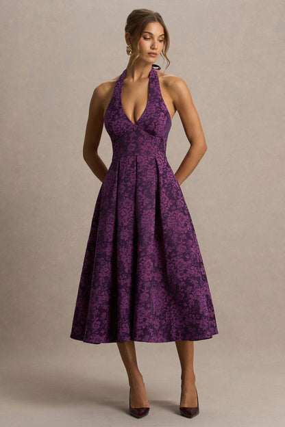 Isabeau | Vestido Midi Morado de Satén con Escote Pronunciado