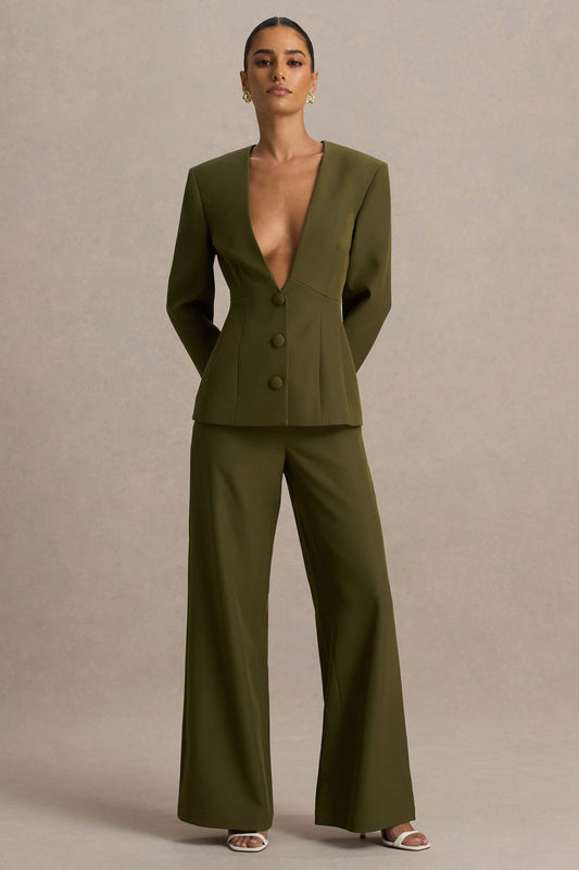 Silvia | Pantalones Verde Oliva de Corte Recto