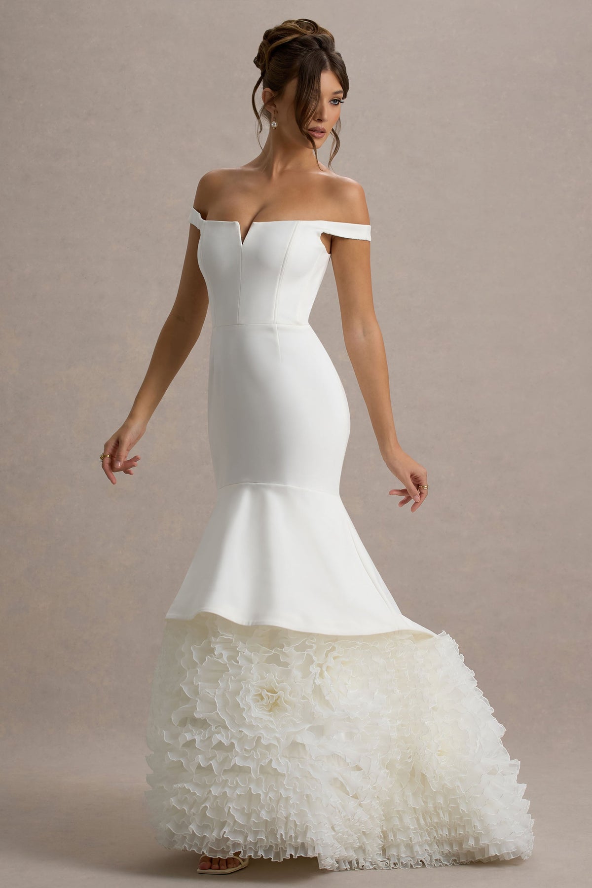 The Greatest | Vestido Largo con escote en V y falda de tul en color blanco