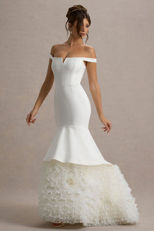 The Greatest | Vestido Largo con escote en V y falda de tul en color blanco
