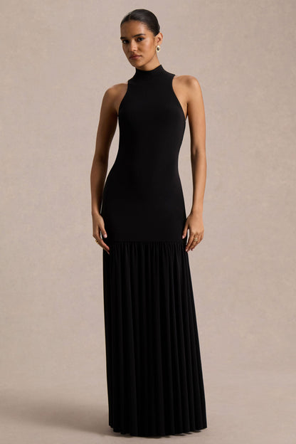 Tasmin | Vestido Largo Negro de Cuello Alto con Cintura Baja