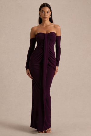 Harper | Vestido Largo Ciruela de Escote Bardot