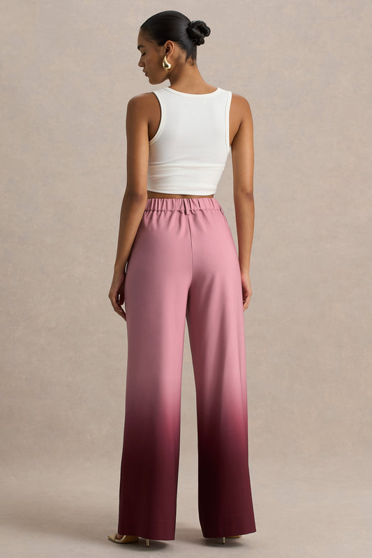Safia | Cherry Ombre Satin Wide-Leg Trousers