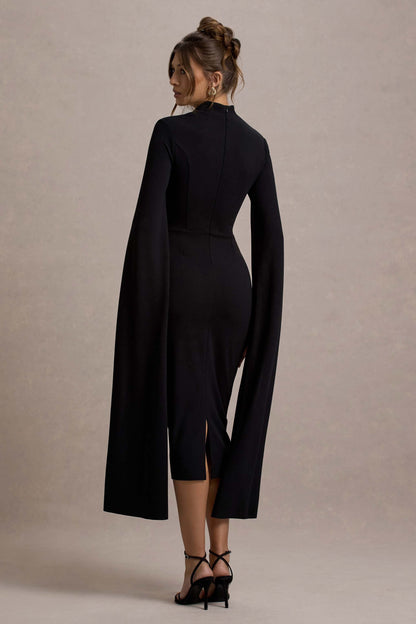 Linden |  Vestido midi ajustado al cuerpo con mangas en color negro