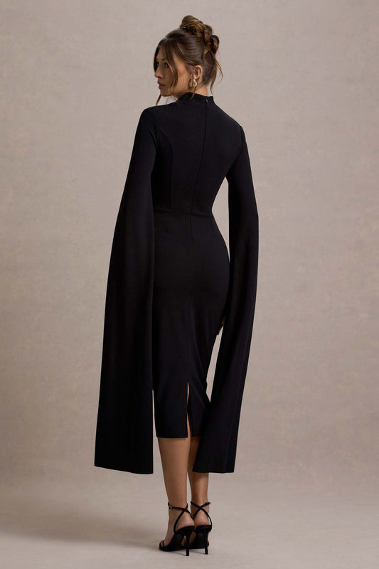 Linden |  Vestido midi ajustado al cuerpo con mangas en color negro