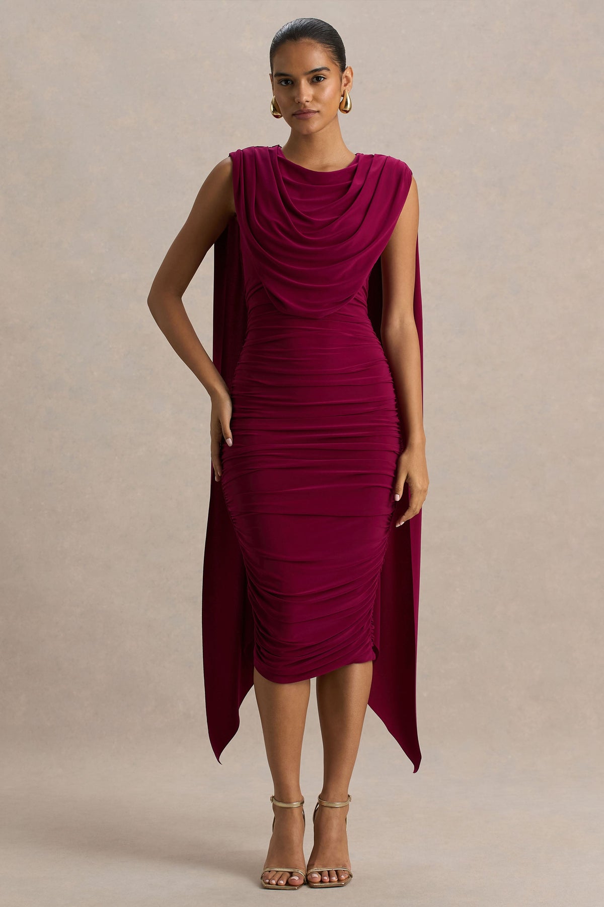 Wanderer | Vestido largo en burdeos con detalle drapeado