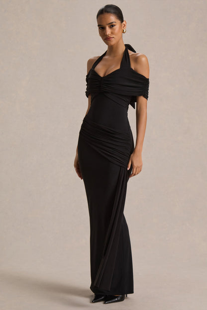 Camille | Vestido largo negro con escote bardot