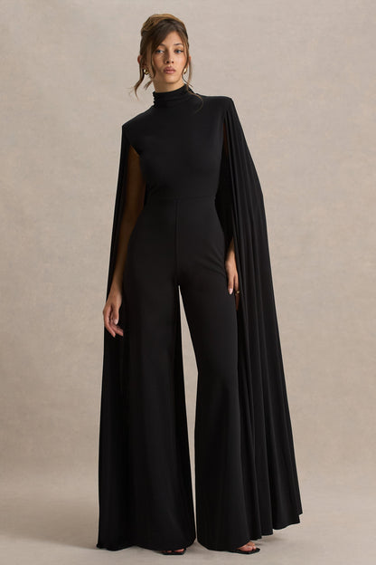 Dulcet | Mono Negro con Escote Alto y Mangas Capa