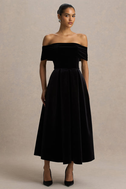 Ablaze | Vestido Midi Negro Con Escote Bardot