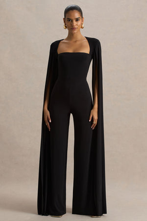 Zara | Mono negro con escote cuadrado y mangas tipo capa
