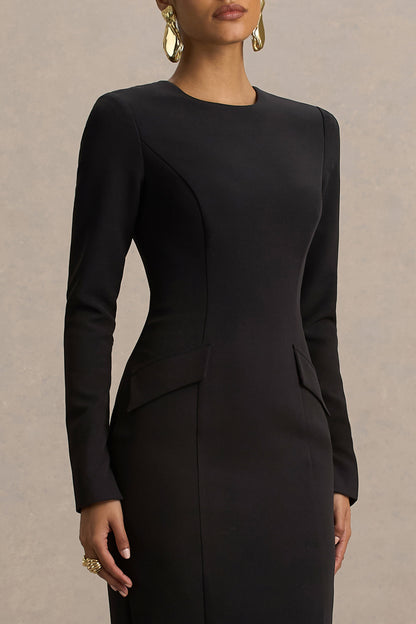 Valia | Vestido Largo Negro con Cuello Redondo