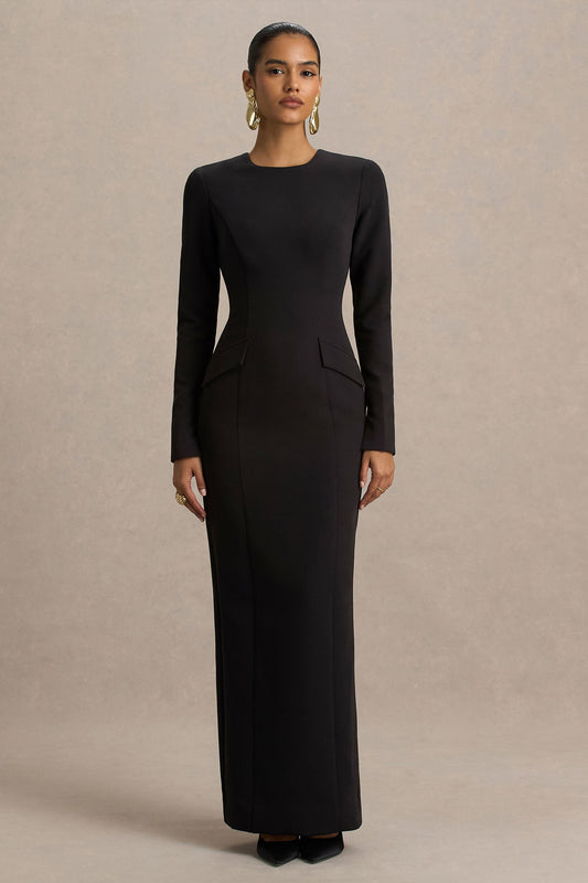 Valia | Vestido Largo Negro con Cuello Redondo
