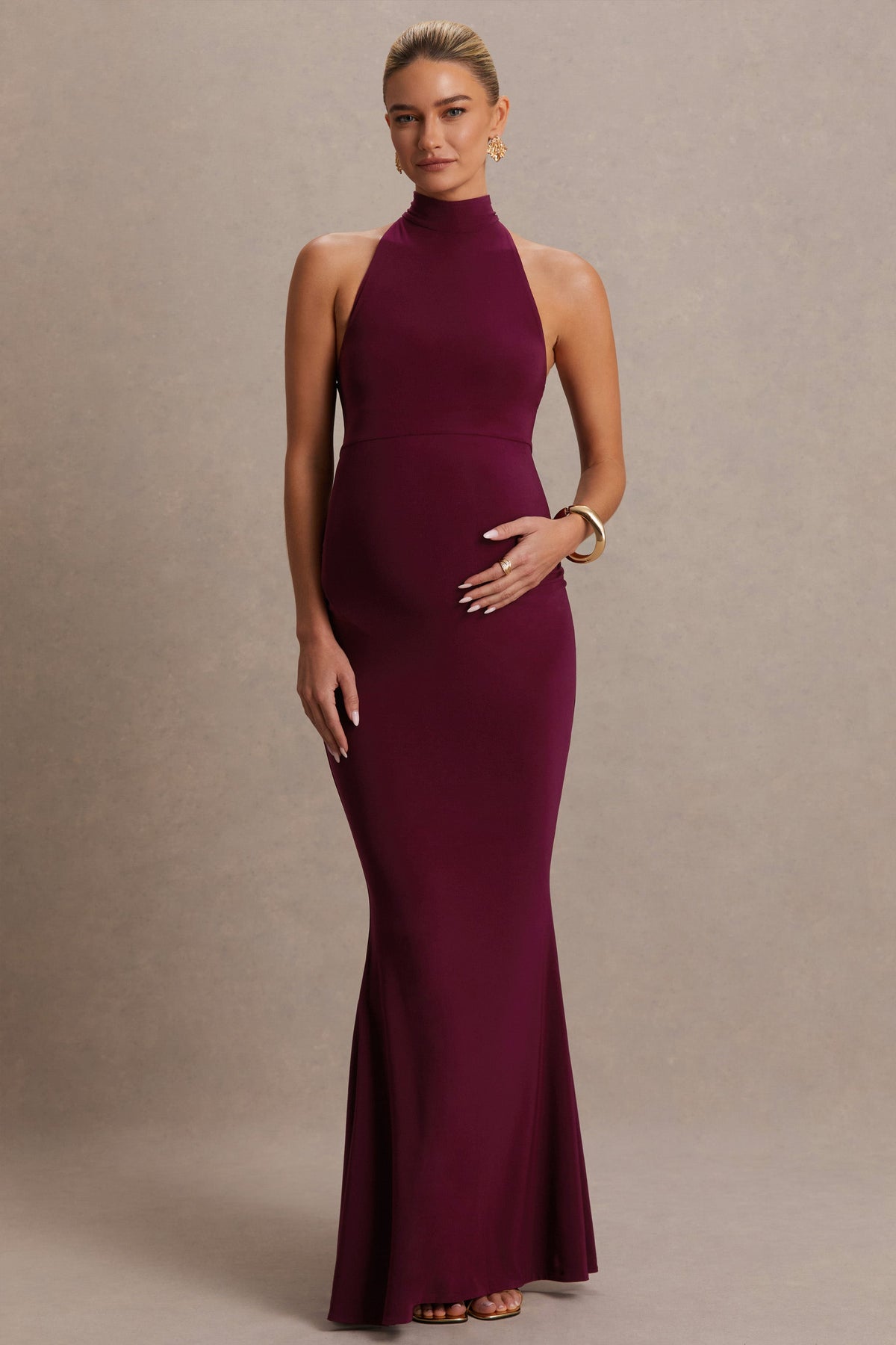 Kaia | Vestido Premamá Burdeos con Escote Halter
